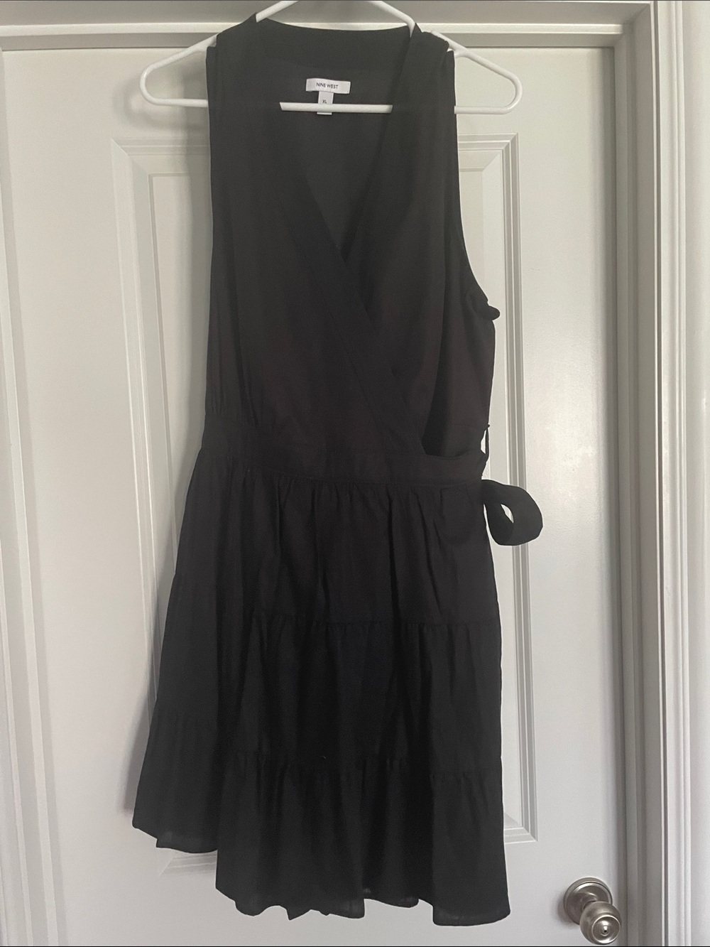 Nine West Black Sleeveless Wrap Mini Dress with Side Tie
